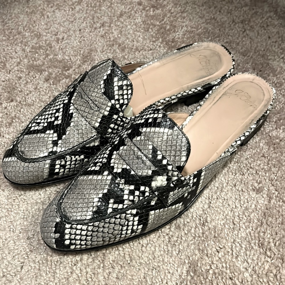 JCREW Academy Loafer Mule in Snake Printed Leather